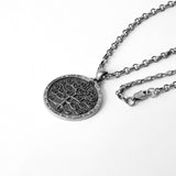 Tree of Life Gustav Klimt Round Pendant Necklace Silver Antique Rolo Chain
