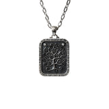 Tree of Life Gustav Klimt Rectangle Pendant Necklace Silver Antique Rolo Chain