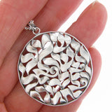 Extra Large Shema Sh'ma Yisrael Round Frame 3D Pendant Necklace Silver Rolo Chain