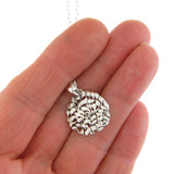 Small Shema Sh'ma Yisrael Round Frameless 3D Pendant Necklace Silver Rolo Chain