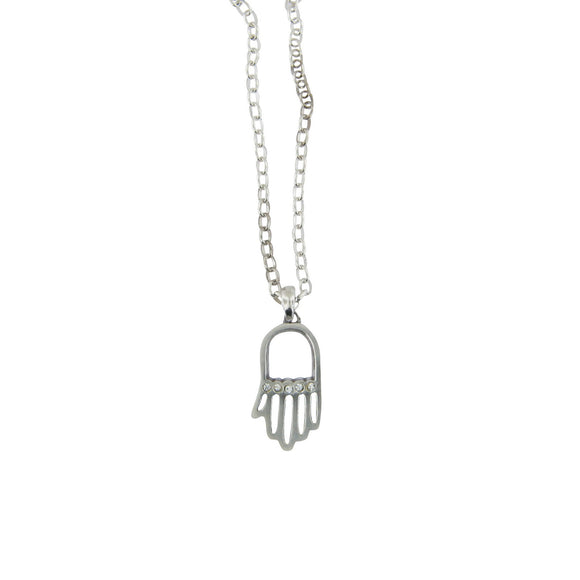 Hamsa Pendant Necklace Silver Rolo Chain