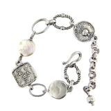 Ancient Coins Adjustable Bracelet Silver Pearls