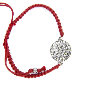 Shema Sh'ma Bracelet Silver Red Silk Braided Cord