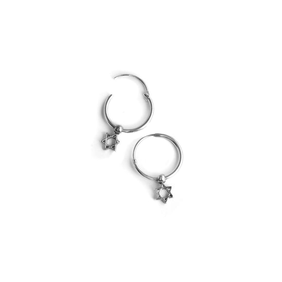 Star of David Delicate Hoop Earrings Silver