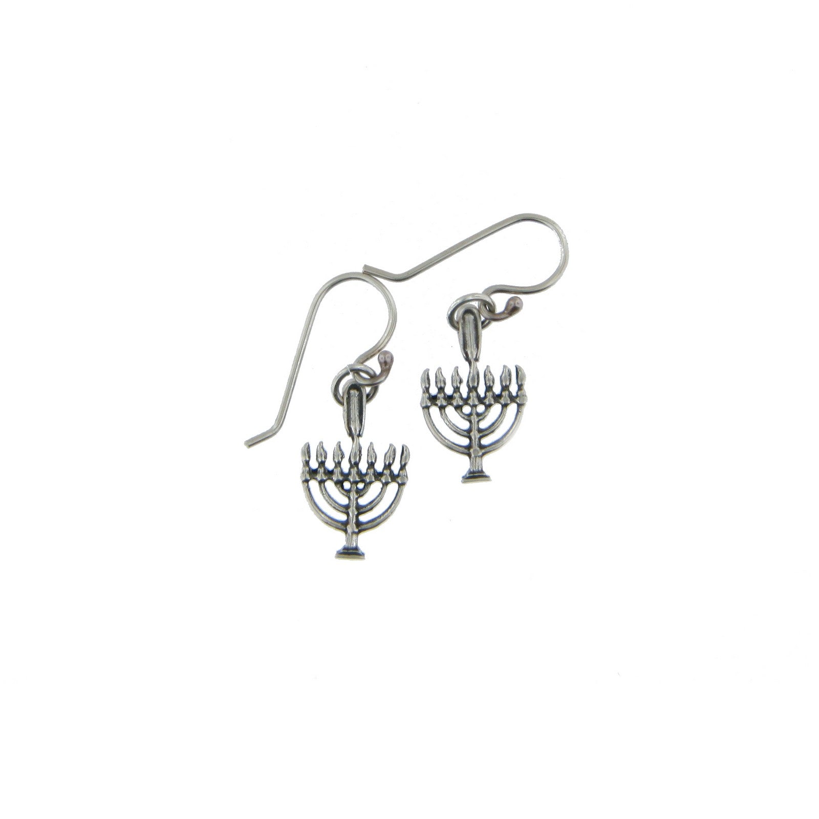 Small\ Menorah Dangling Drop Fish Hook Earrings Silver –