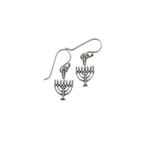 Small\ Menorah Dangling Drop Fish Hook Earrings Silver
