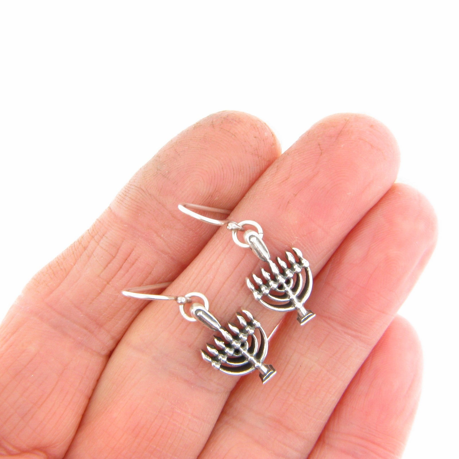 Small\ Menorah Dangling Drop Fish Hook Earrings Silver – www
