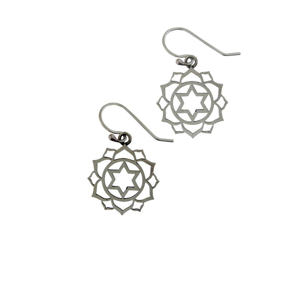 Small Frameless Lotus Star of David Earrings Silver