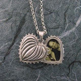 Large Ribbed Heart 2 Pictures
 Locket Sterling Silver