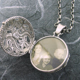 Round Medallion Art Nouveau 2-sided Locket Sterling Silver