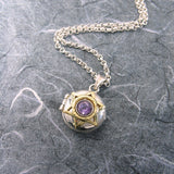 Star Of David Locket Sterling Silver and 14K Gold Amethyst