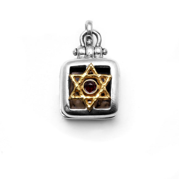 Star Of David Square Locket Sterling Silver and 14K Gold