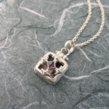 Maltese Cross Square Locket Sterling Silver Garnet