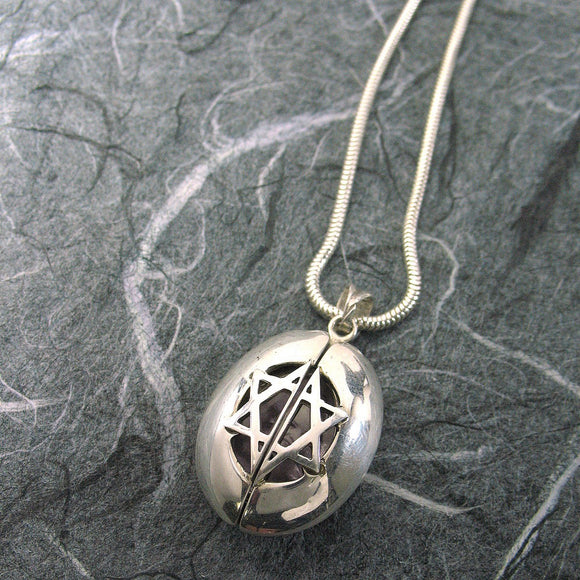 Star Of David Ladybug Locket Sterling Silver