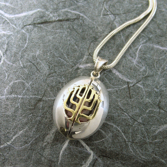 Menorah Ladybug Locket Sterling Silver and 14K Gold