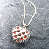 Victorian Quilted Heart Locket Sterling Silver Garnets
