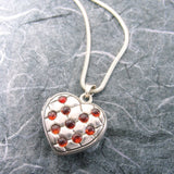Victorian Quilted Heart Locket Sterling Silver Garnets