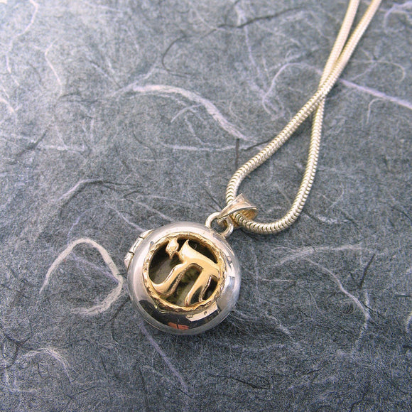 Chai Locket Sterling Silver and 14K Gold
