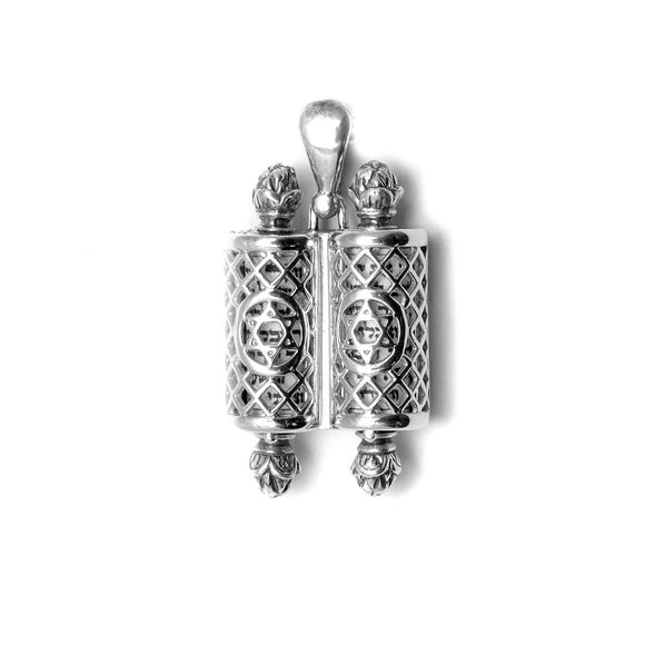 Filigree Torah Scroll Pendant Silver Shema scroll Mens