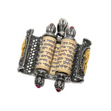 Lion of Judah Torah Scroll Pendant Silver 14K gold Garnets Shema scroll Mens