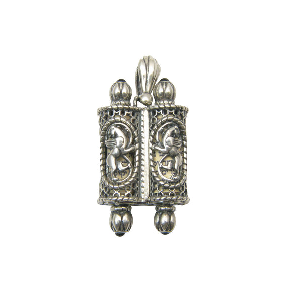 Lion of Judah Torah Scroll Pendant Silver Garnets Shema scroll Mens