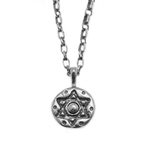Contemporary Modern New Age Star of David Pendant Necklace Silver Antique Rolo Chain Mens