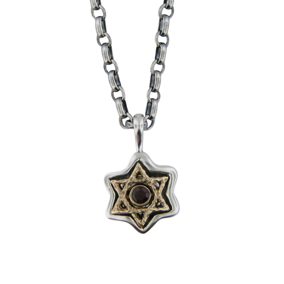 Star of David Pendant Necklace Silver 14K gold Antique Rolo Chain Mens