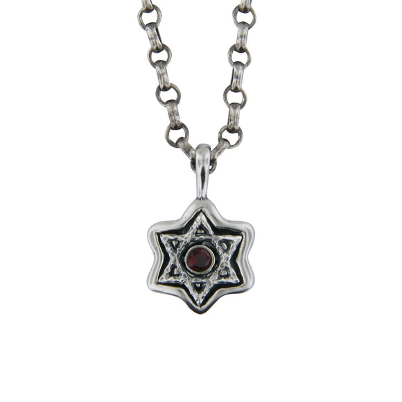 Star of David Pendant Necklace Silver Antique Rolo Chain Mens