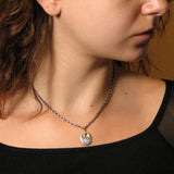 Contemporary Modern New Age Hamsa Pendant Necklace Silver Antique Rolo Chain