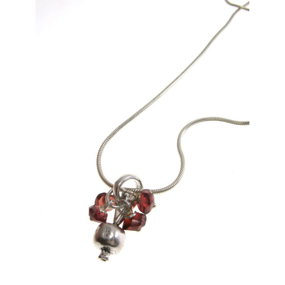 Tiny Pomegranate Pendant Necklace Silver Garnet Beads Snake Chain 1mm