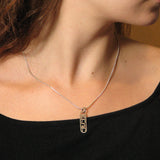Cartouche-shaped Vertical Ahava (Love) Pendant Necklace Silver Snake Chain 1mm