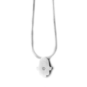 Hamsa Pendant Necklace Silver CZ Snake Chain 1mm