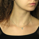 Hamsa Pendant Necklace Silver CZ Snake Chain 1mm