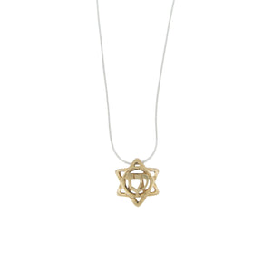 Double-Sided Chai Shin Star of David Pendant Necklace 14K gold Snake Chain 1mm