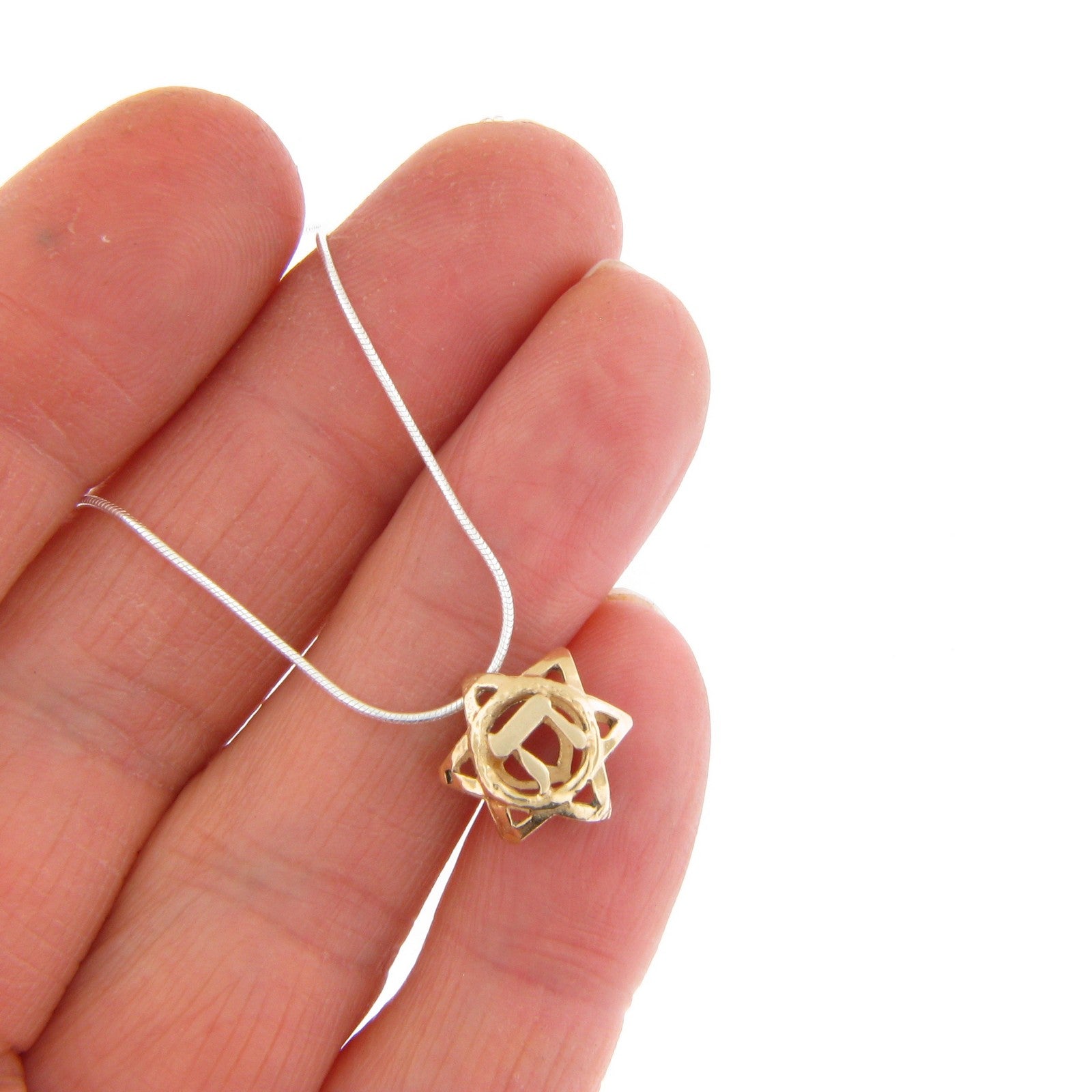 Double-Sided Chai Shin Star of David Pendant Necklace 14K