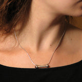Horizontal Mezuzah Pendant Necklace Silver Garnets Shema scroll on Snake Chain 1mm