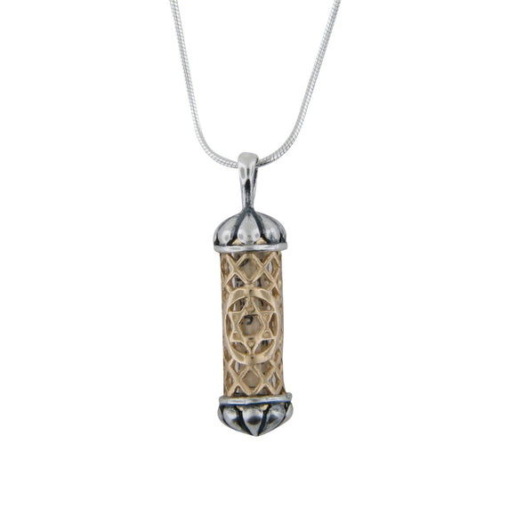 Filigree Mezuzah Pendant Necklace Silver 14K gold Snake Chain Shema scroll on Snake Chain 1mm
