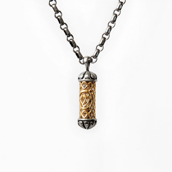 Filigree Mezuzah Pendant Necklace Silver 14K gold Rolo Chain Shema scroll on Antique Rolo Chain