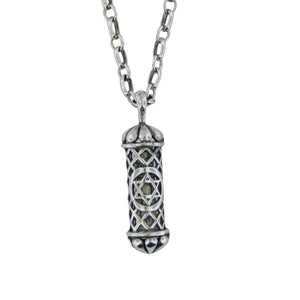 Filigree Mezuzah Pendant Necklace Silver Rolo Chain Shema scroll on Antique Rolo Chain