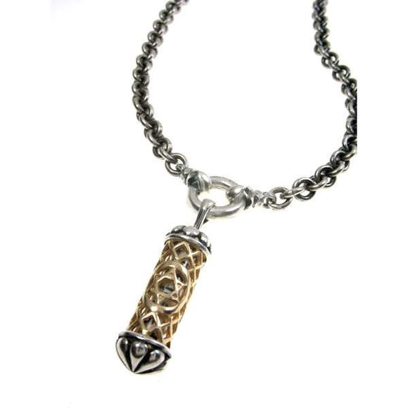 Filigree Mezuzah Pendant Necklace Silver 14K gold Shema scroll on Antique Rolo Chain Mens