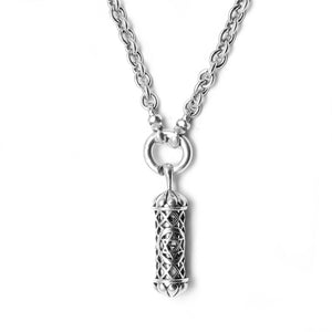 Filigree Mezuzah Pendant Necklace Silver Shema scroll on Antique Rolo Chain Mens