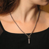 Filigree Mezuzah Pendant Necklace Silver Shema scroll on Antique Rolo Chain Mens