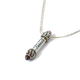 Vertical Mezuzah Pendant Necklace Silver Garnets Shema scroll on Snake Chain 1mm