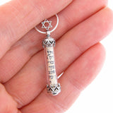 Vertical Mezuzah Pendant Necklace Silver Star of David Shema scroll on Snake Chain 1mm