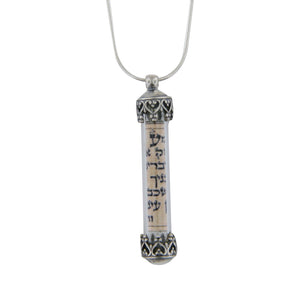 Vertical Mezuzah Pendant Necklace Silver Shema scroll on Snake Chain 1mm