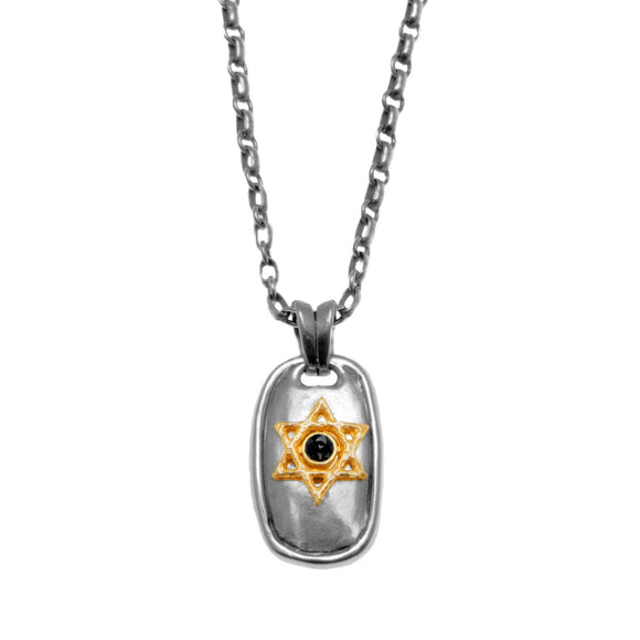 Star of David Dog-Tag Pendant Necklace Silver 14K gold Antique Rolo Chain Mens