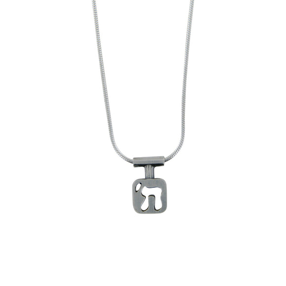 Delicate Cut-out Chai Pendant Necklace Silver Snake Chain 1mm