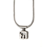 Delicate Cut-out Chai Pendant Necklace Silver Snake Chain 1mm
