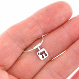 Delicate Cut-out Chai Pendant Necklace Silver Snake Chain 1mm
