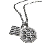Passover Seder Plate Matzo Pendant Necklace Silver on Antique Rolo Chain